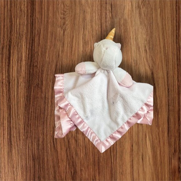 Cloud Island Pink White Unicorn Baby Sparkle Satin Trim Security Lovey plush - Picture 2 of 9